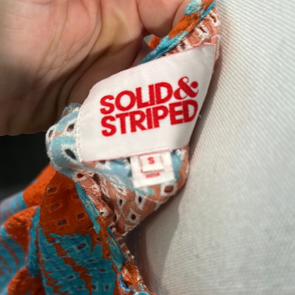 Solid Striped Orange And Blue Leaf Print Dress Si… - image 3